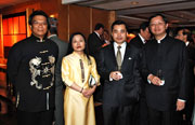 Mr. Raymond WONG, Commissioner, ICAC (far right), Mr. Daniel LI, Deputy Commissioner, ICAC (far left), and Miss Rebecca LI, Chairman of the Symposium Organizing Committee, posed for a picture with the Honourable WONG Yan-lung, the Secretary for Justice at the pre-dinner cocktail.