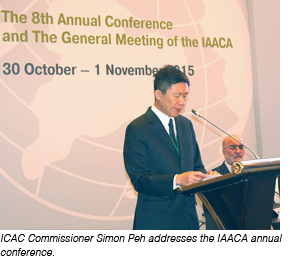 ICAC Commissioner Simon Peh addresses the IAACA annual conference.