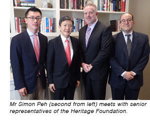 Mr Simon Peh (second from left) meets with Mr Bryan Riley (second from right) and two senior representatives of the HF.