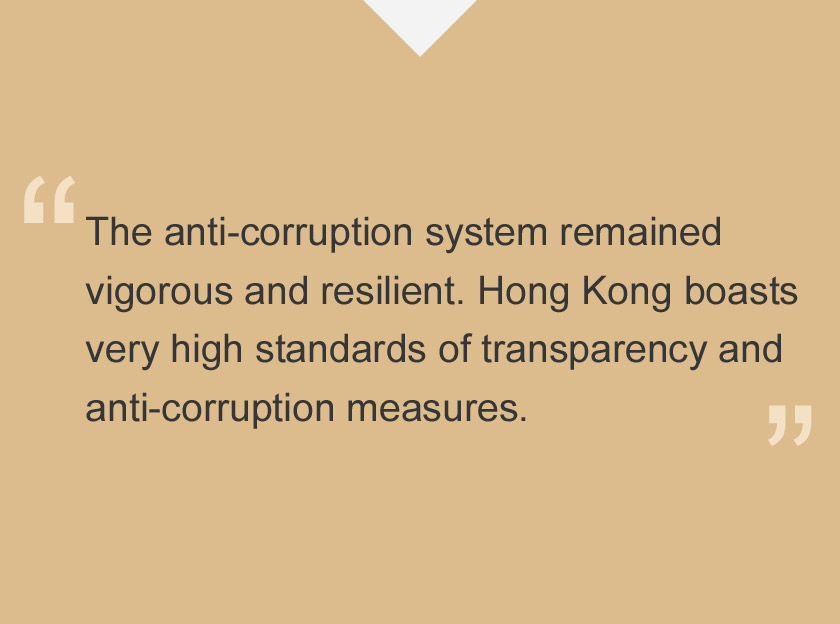 Very high standards of Transparency and Anti-corruption measures