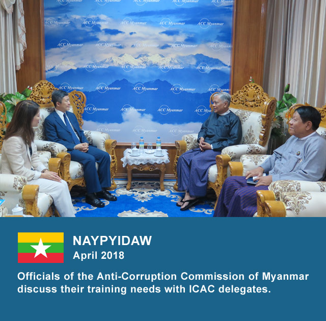 Naypyidaw April 2018, Officials of the Anti-Corruption Commission of Myanmar discuss their training needs with ICAC delegates. Kuala Lumpur April 2018