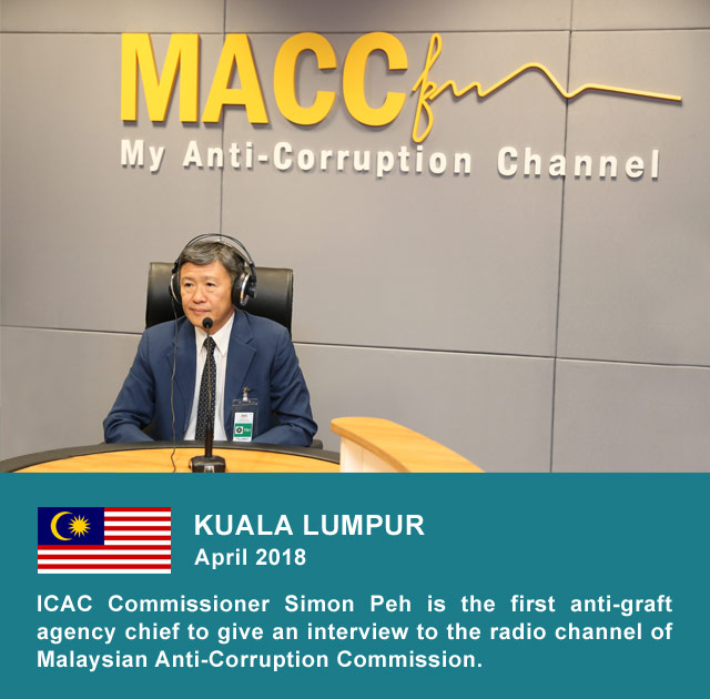 Kuala Lumpur April 2018, ICAC Commissioner Simon Peh is the first anti-graft agency chief to give an interview to the radio channel of Malaysian Anti-Corruption Commission