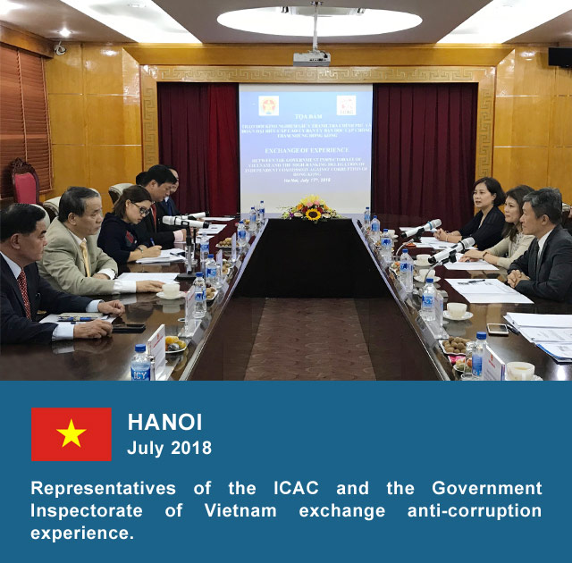 Hanoi July 2018, Representatives of the ICAC and the Government Inspectorate of Vietnam exchange anti-corruption experience