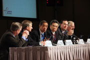 The Hon Ronald ARCULLI, GBS, CVO, OBE, JP (Panel Chair), Member, Executive Council, HKSAR, and Chairman, Hong Kong Exchanges and Clearing Limited together with speakers for Plenary Session (2)